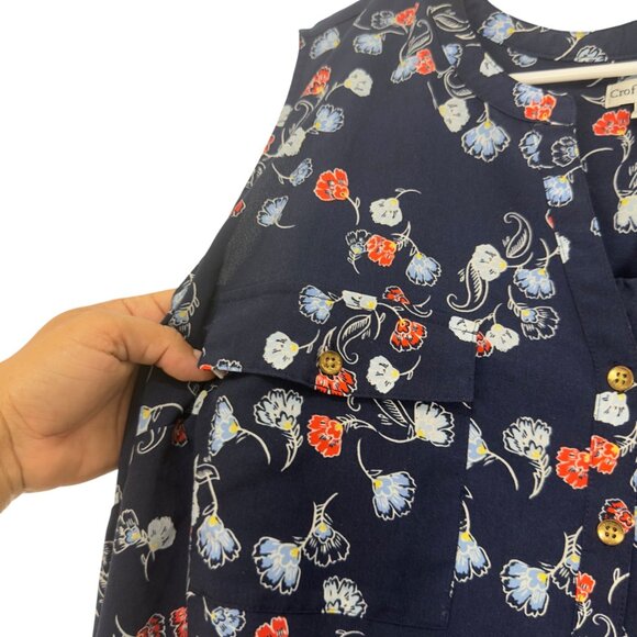 Croft & Barrow Womens 2X Sleeveless Floral Tunic Top Polyester Navy Red Blue - Picture 11 of 13
